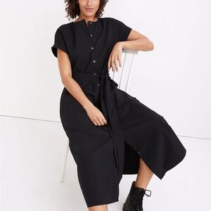Madewell Dolman-Sleeve Button-Front Midi Dress in Almost Black